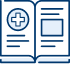 Drawn image of an open book with medical cross on the left page