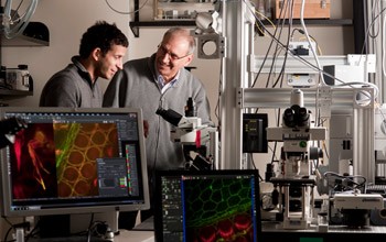 Kachar and his former postdoctoral fellow Uri Manor, Ph.D., discuss microscope design