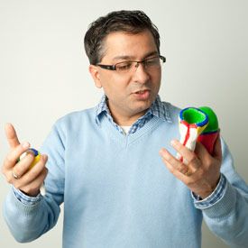 Bharti uses a hand-made model to explain eye development and the role of the RPE.