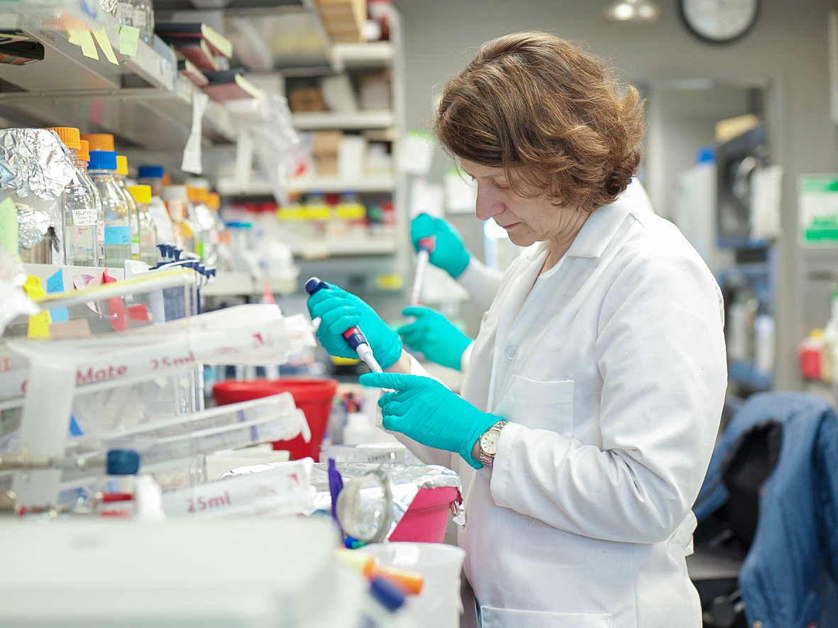 Senior Scientist Agnieszka Szyk transfers DNA samples for analysis.