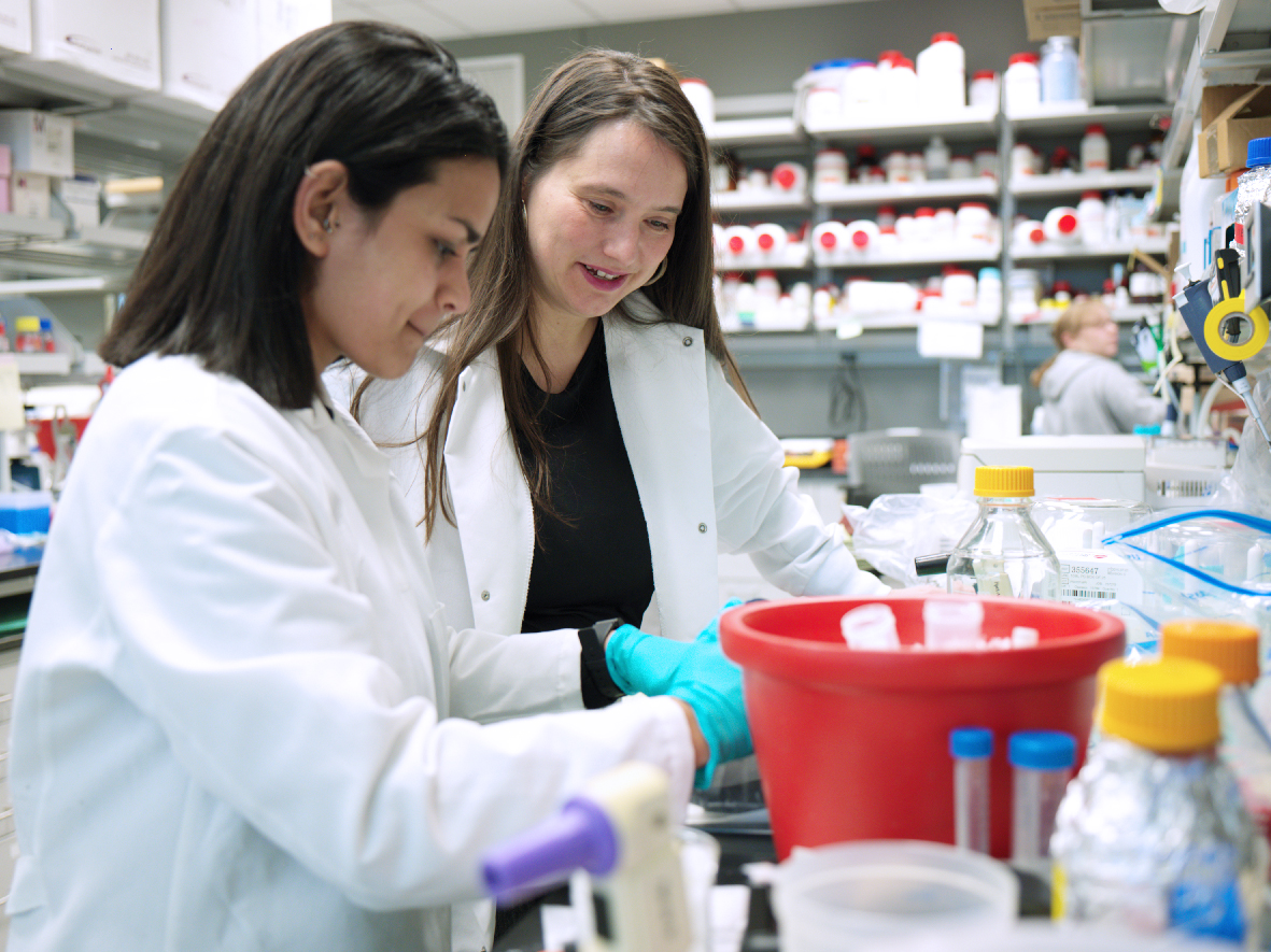 Graduate Student Annapurna Vemu and Dr. Roll-Mecak discuss plans for analyzing the dynamics of neuronal microtubules.