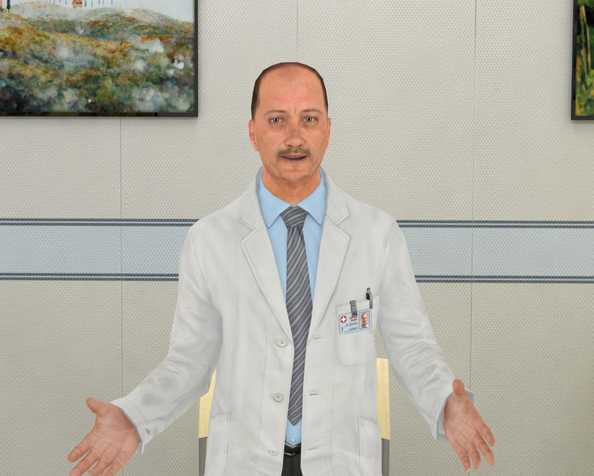 A virtual doctor in a virtual reality simulation