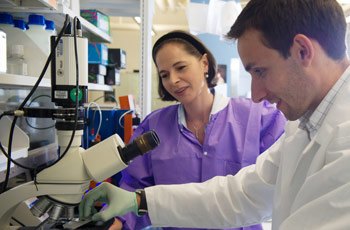 Dr. Belkaid discusses a research project with Ph.D. student Sean Spencer