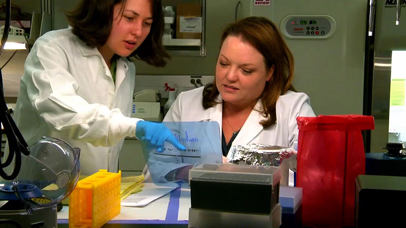 Best discusses lab results with Erin Foster, Ph.D.