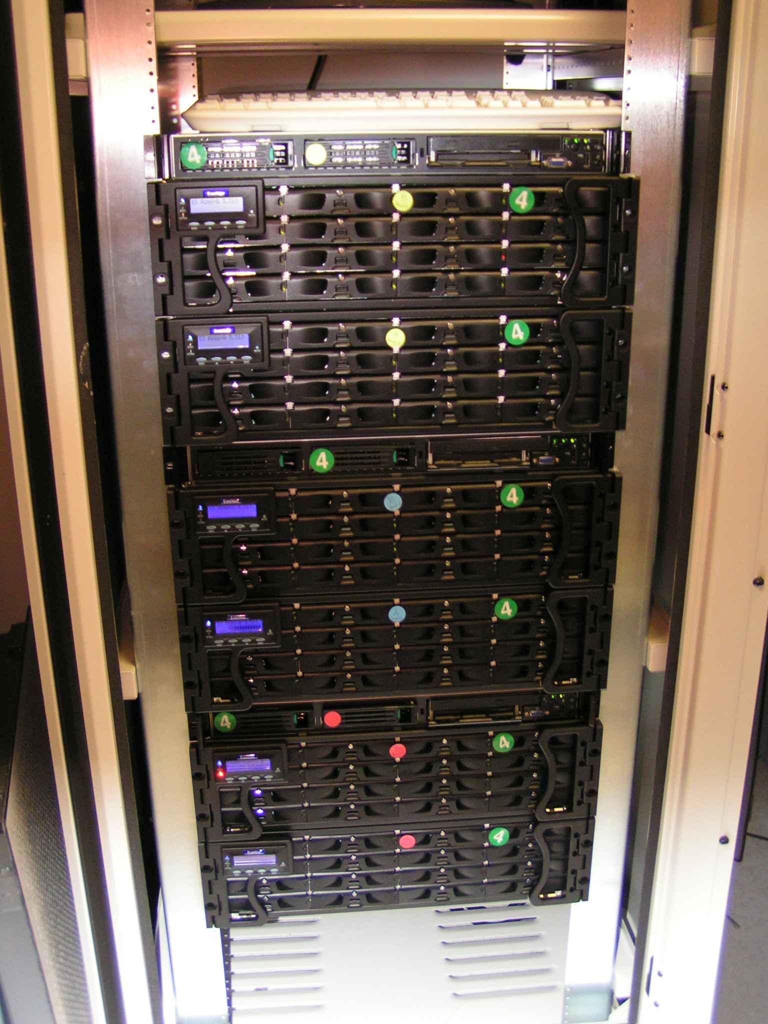 The EonStor RAID arrays provide disk space for the LoBoS 5 cluster.