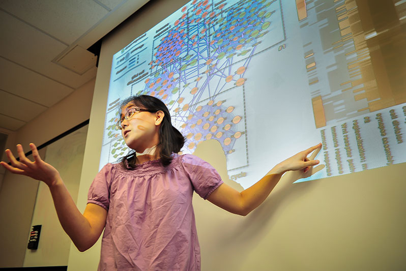 Postdoctoral Fellow Yoo-Ah Kim, Ph.D., presents research findings